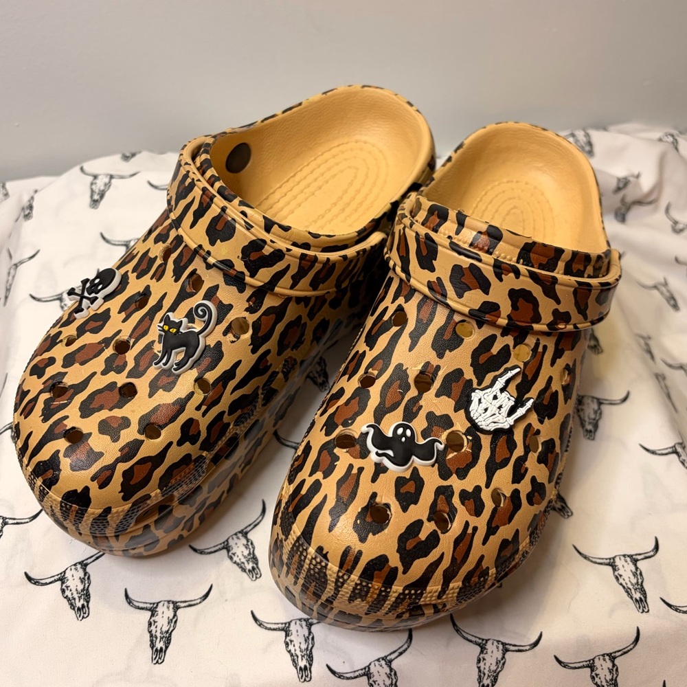 Leopard Print Platform Clogs with Charms - image 3